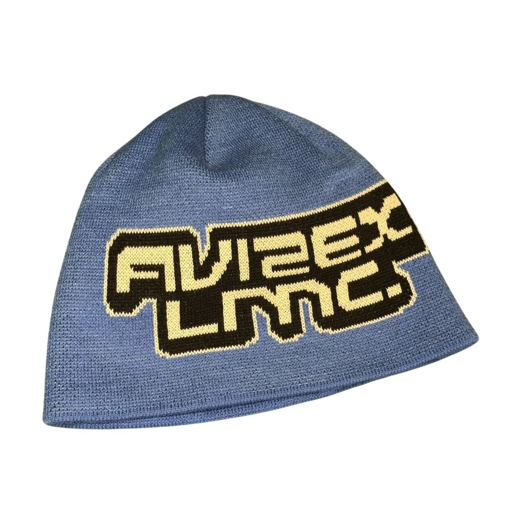 Avirex x LMC Lost Management Cities Blue Knit Beanie Hat Logo Patch Mens